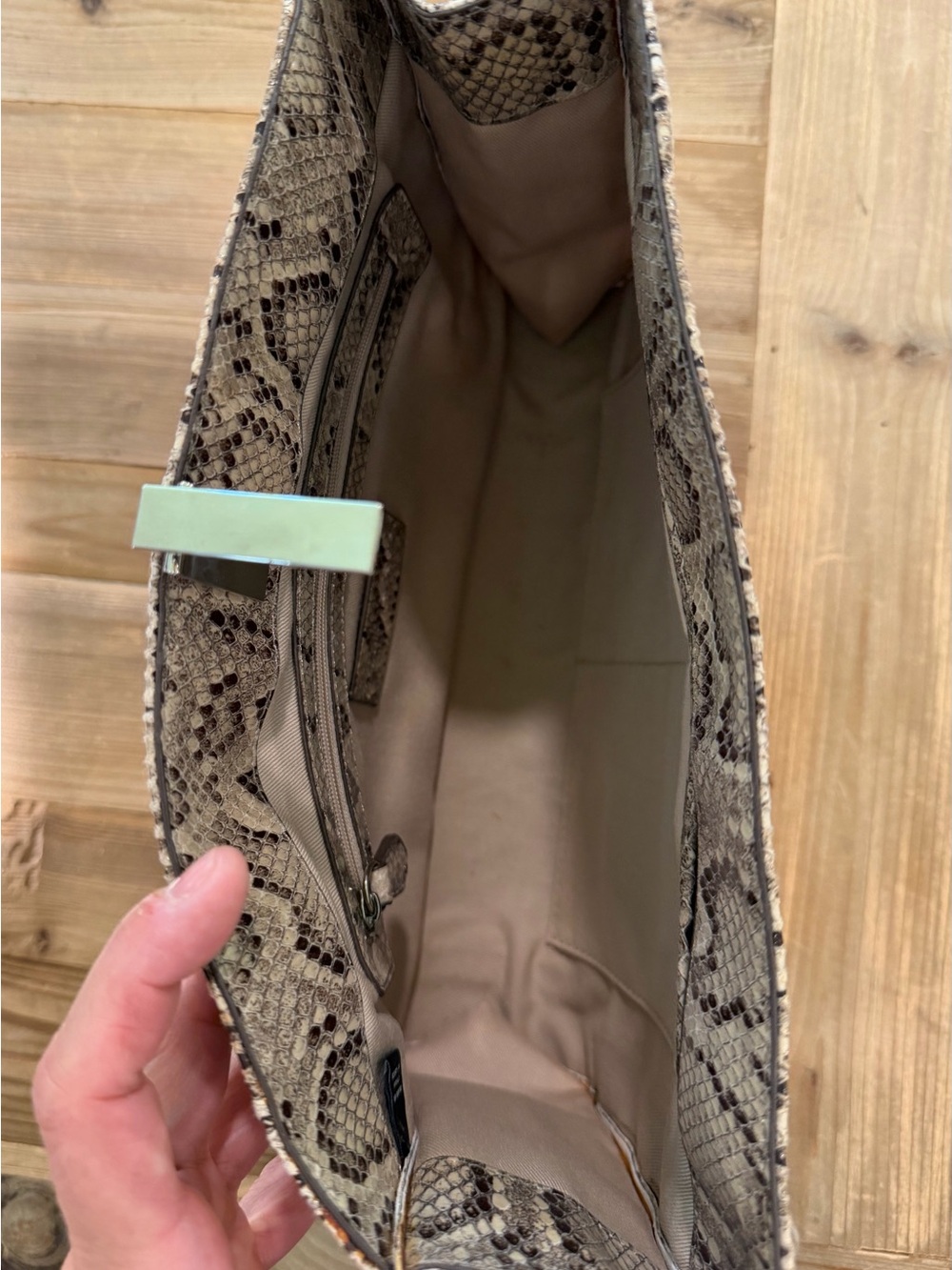 The Limited Beige Snake-Print Clutch - Picture 8 of 15